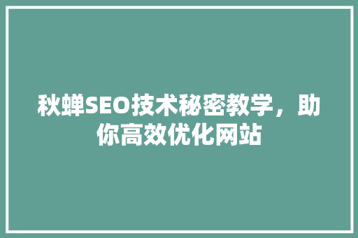 秋蝉SEO技术秘密教学，助你高效优化网站