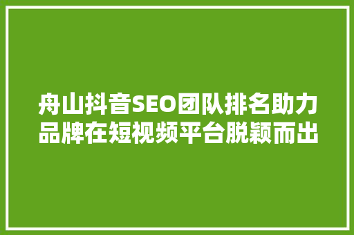 舟山抖音SEO团队排名助力品牌在短视频平台脱颖而出