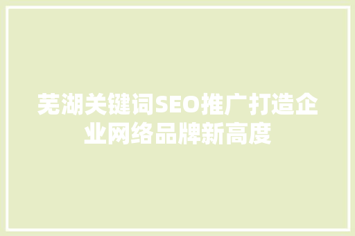 芜湖关键词SEO推广打造企业网络品牌新高度