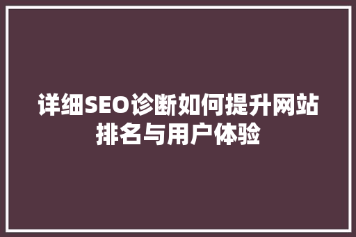 详细SEO诊断如何提升网站排名与用户体验