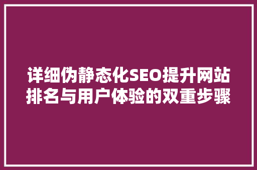 详细伪静态化SEO提升网站排名与用户体验的双重步骤