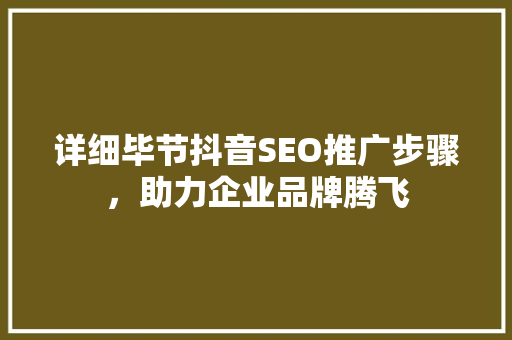 详细毕节抖音SEO推广步骤，助力企业品牌腾飞
