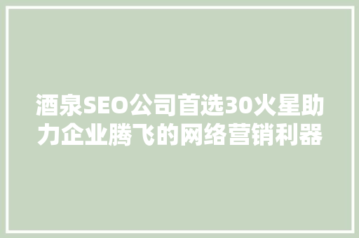 酒泉SEO公司首选30火星助力企业腾飞的网络营销利器