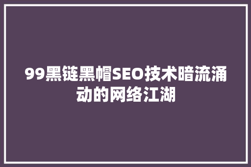 99黑链黑帽SEO技术暗流涌动的网络江湖