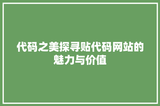 代码之美探寻贴代码网站的魅力与价值