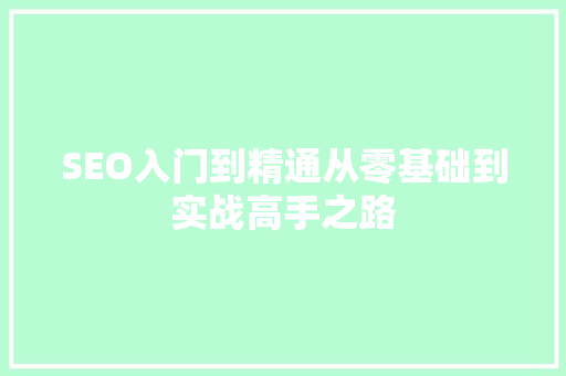 SEO入门到精通从零基础到实战高手之路