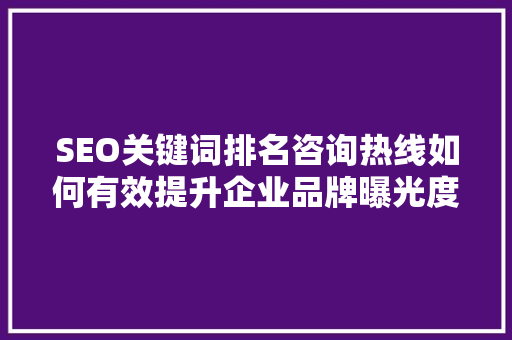 SEO关键词排名咨询热线如何有效提升企业品牌曝光度