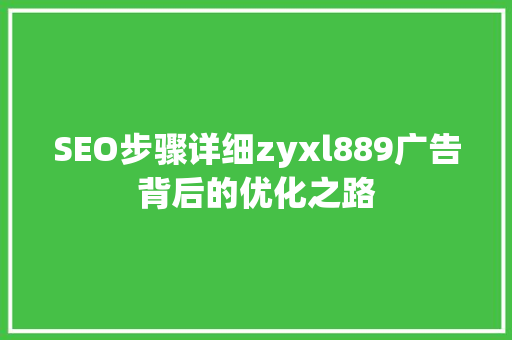 SEO步骤详细zyxl889广告背后的优化之路