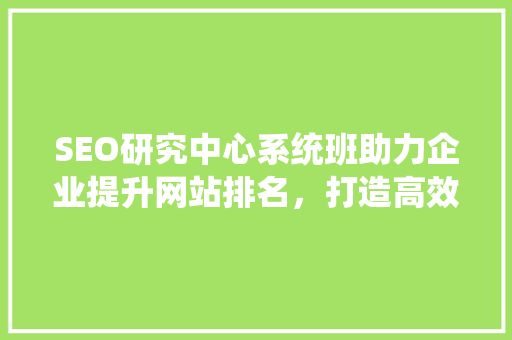SEO研究中心系统班助力企业提升网站排名，打造高效网络营销步骤