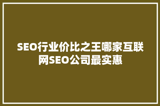 SEO行业价比之王哪家互联网SEO公司最实惠