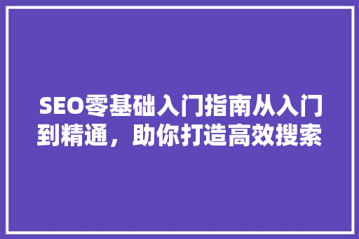 SEO零基础入门指南从入门到精通，助你打造高效搜索引擎优化步骤