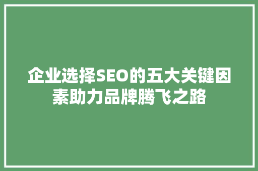 企业选择SEO的五大关键因素助力品牌腾飞之路