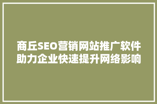 商丘SEO营销网站推广软件助力企业快速提升网络影响力