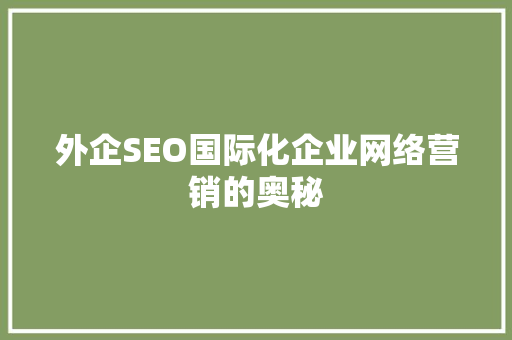 外企SEO国际化企业网络营销的奥秘
