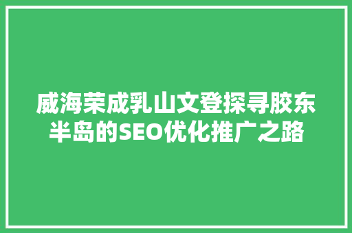 威海荣成乳山文登探寻胶东半岛的SEO优化推广之路