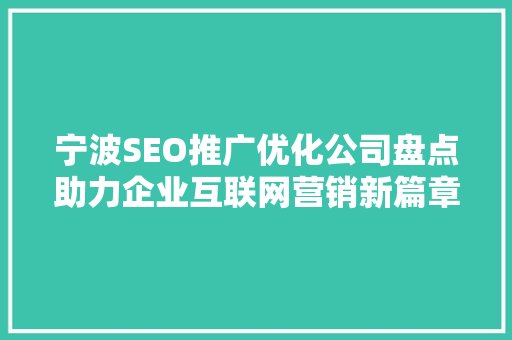 宁波SEO推广优化公司盘点助力企业互联网营销新篇章