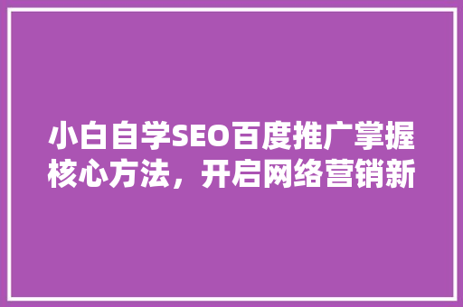 小白自学SEO百度推广掌握核心方法，开启网络营销新篇章