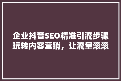 企业抖音SEO精准引流步骤玩转内容营销，让流量滚滚而来