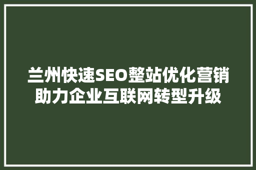 兰州快速SEO整站优化营销助力企业互联网转型升级