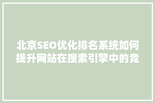 北京SEO优化排名系统如何提升网站在搜索引擎中的竞争力
