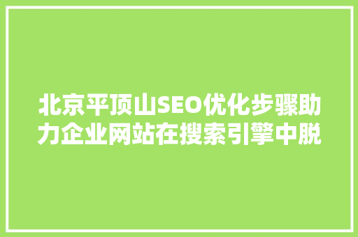 北京平顶山SEO优化步骤助力企业网站在搜索引擎中脱颖而出
