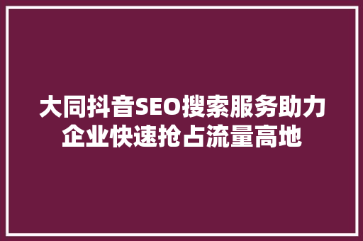 大同抖音SEO搜索服务助力企业快速抢占流量高地