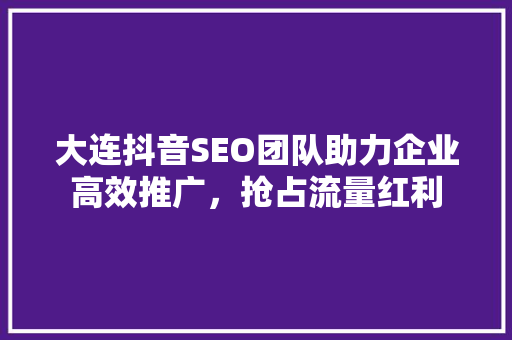 大连抖音SEO团队助力企业高效推广，抢占流量红利