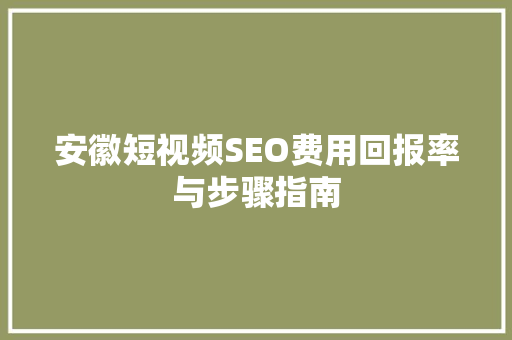 安徽短视频SEO费用回报率与步骤指南