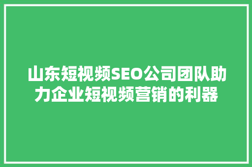 山东短视频SEO公司团队助力企业短视频营销的利器