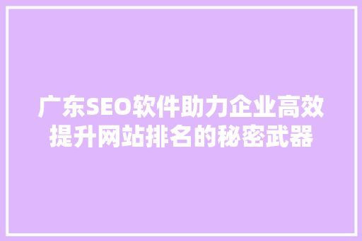 广东SEO软件助力企业高效提升网站排名的秘密武器