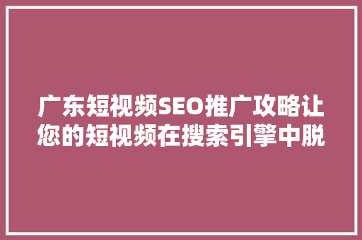 广东短视频SEO推广攻略让您的短视频在搜索引擎中脱颖而出