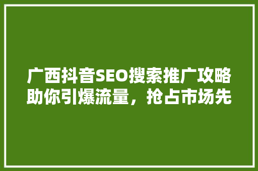广西抖音SEO搜索推广攻略助你引爆流量，抢占市场先机