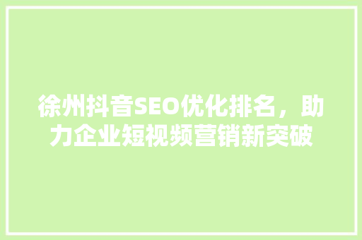 徐州抖音SEO优化排名，助力企业短视频营销新突破
