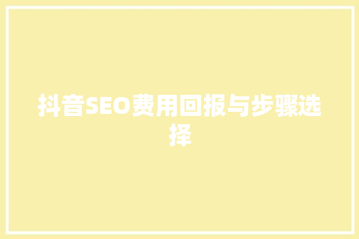 抖音SEO费用回报与步骤选择