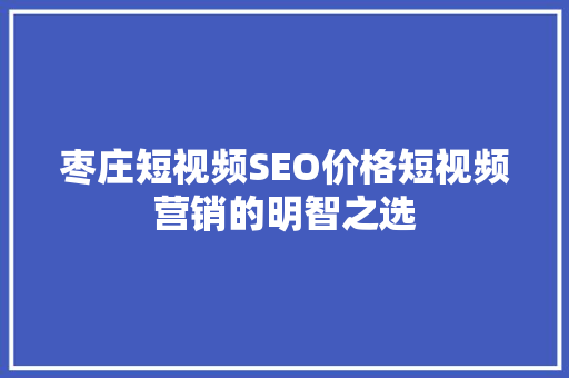 枣庄短视频SEO价格短视频营销的明智之选