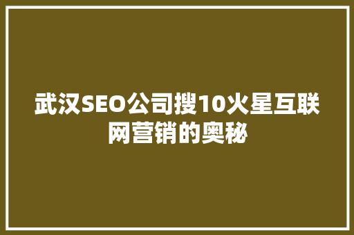 武汉SEO公司搜10火星互联网营销的奥秘