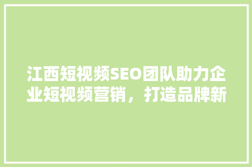 江西短视频SEO团队助力企业短视频营销，打造品牌新高度