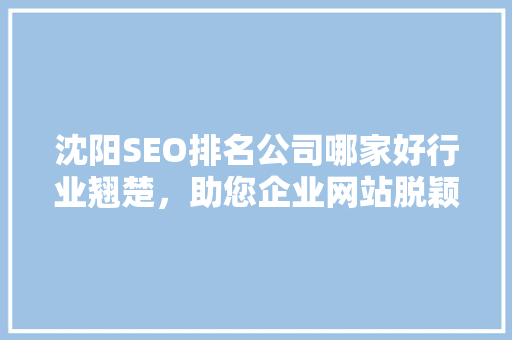 沈阳SEO排名公司哪家好行业翘楚，助您企业网站脱颖而出