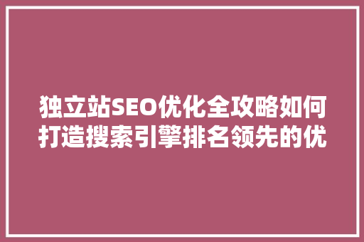 独立站SEO优化全攻略如何打造搜索引擎排名领先的优势