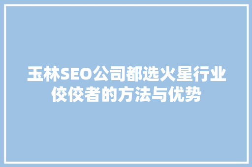 玉林SEO公司都选火星行业佼佼者的方法与优势