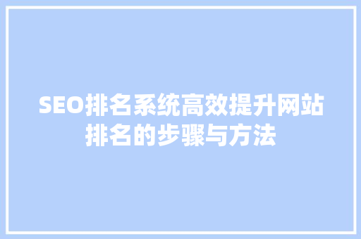 SEO排名系统高效提升网站排名的步骤与方法