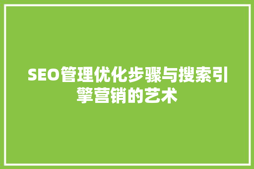 SEO管理优化步骤与搜索引擎营销的艺术