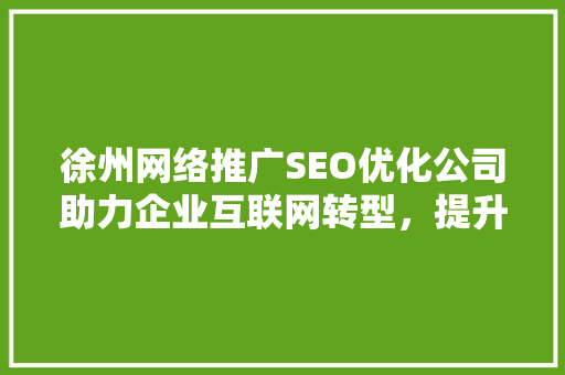 徐州网络推广SEO优化公司助力企业互联网转型，提升品牌影响力