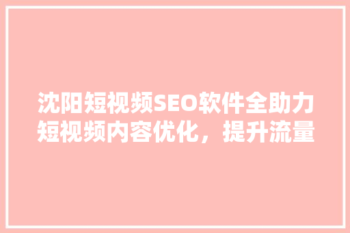 沈阳短视频SEO软件全助力短视频内容优化，提升流量曝光