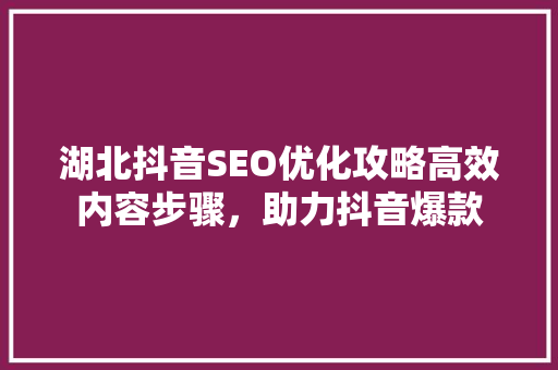 湖北抖音SEO优化攻略高效内容步骤，助力抖音爆款