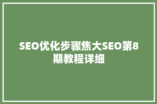 SEO优化步骤焦大SEO第8期教程详细
