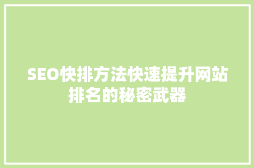 SEO快排方法快速提升网站排名的秘密武器