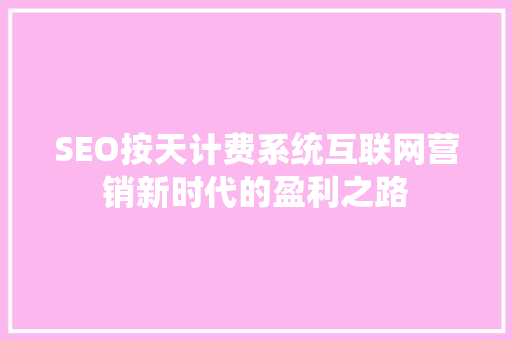 SEO按天计费系统互联网营销新时代的盈利之路