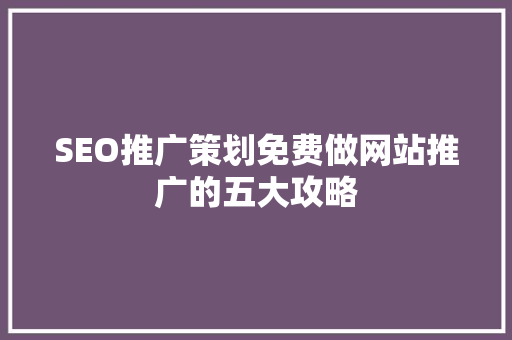 SEO推广策划免费做网站推广的五大攻略