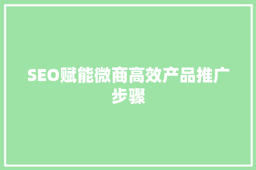SEO赋能微商高效产品推广步骤